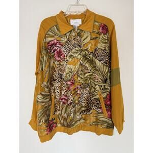 Vintage Silk Bomber Jacket Leopard Print Lush Safari Retro Women's Large
